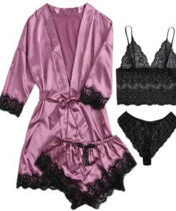 Baby Doll Conjuntos de Pijama Cetim Lace Satin