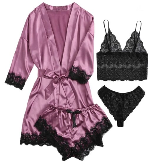 Baby Doll Conjuntos de Pijama Cetim Lace Satin
