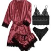 Baby Doll Conjuntos de Pijama Cetim Lace Satin