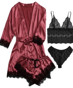 Baby Doll Conjuntos de Pijama Cetim Lace Satin