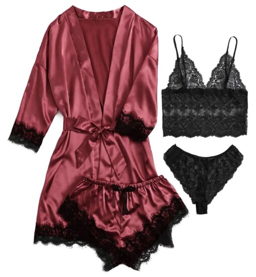 Baby Doll Conjuntos de Pijama Cetim Lace Satin