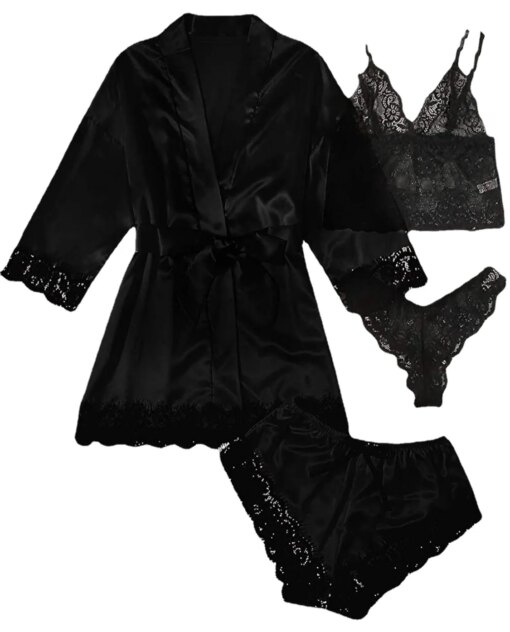Baby Doll Conjuntos de Pijama Cetim Lace Satin