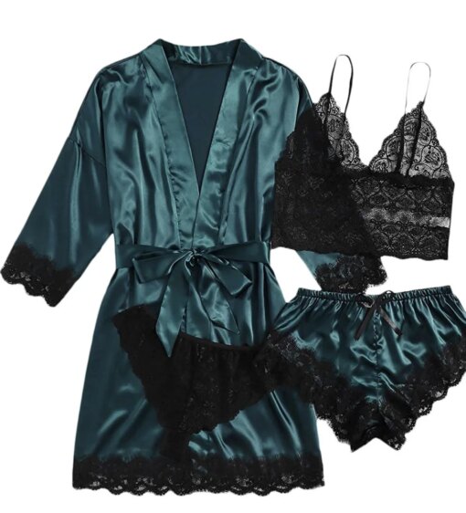 Baby Doll Conjuntos de Pijama Cetim Lace Satin