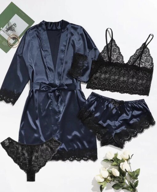 Baby Doll Conjuntos de Pijama Cetim Lace Satin