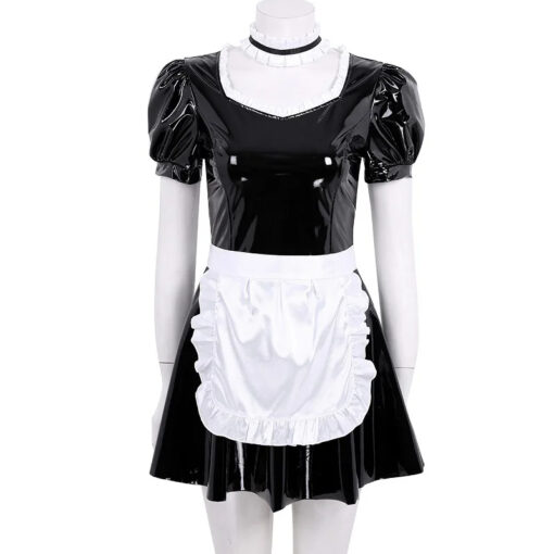 Vestido Lolita Empregada Francesa Com Avental Sexy Maid - Em Vinil - Image 4