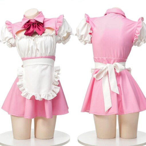 Fantasia Empregada Lolita Anime Cosplay Costume Pink Sexy Maid