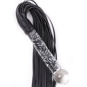 Chicote Flogger de Couro com Empunhadura de Vidro Para Inserção