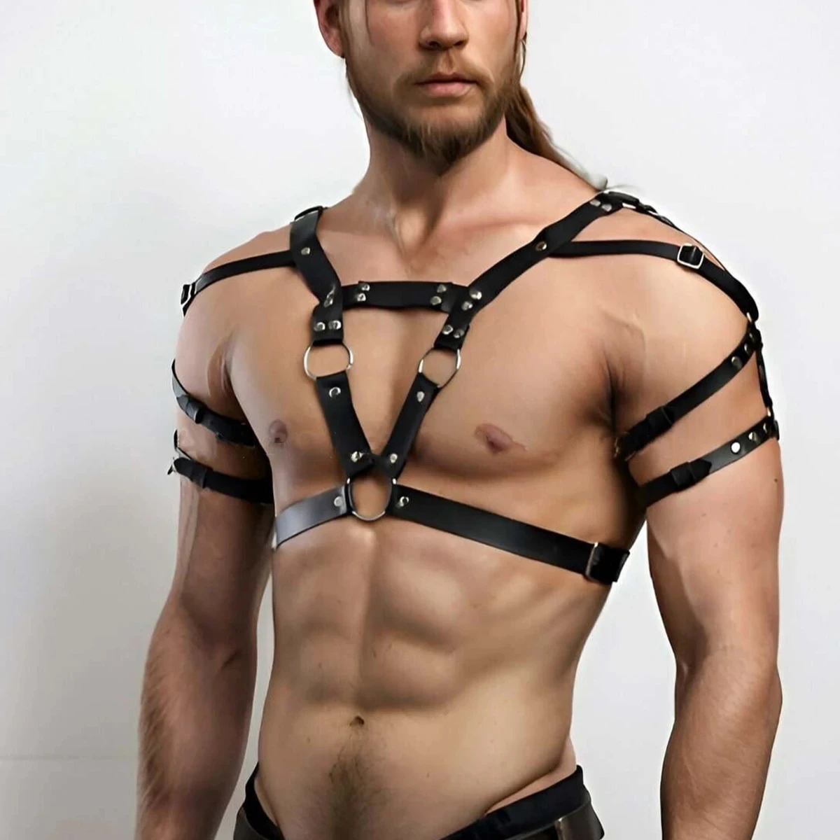 Sexy Men Harness Leather Chest Harness Belt Metal Rivets Fetish Gay Adjustable Belt Punk Rave Erotic Fetish Clothing Accessorie
