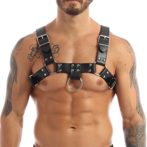 Arnês Masculino de Couro com Rebites – Ajustável e Estilo Fetish - Imagem 3
