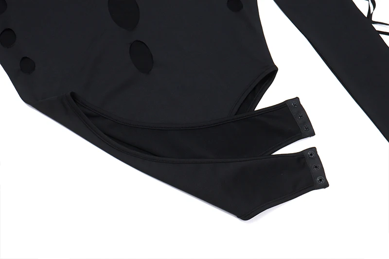 Xeemilo Sexy Dot Hollow Out Bodysuit Y2K Gothic Punk Long Sleeves Bodycon T-shirt Women Autumn Streetwear Slim Bodice Bodysuits