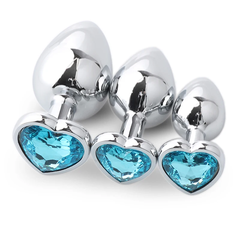 3 Pcs Stainless Steel anal plug Butt Stimulator Toys Smooth Metal Crystal Jewelry Heart Shaped Sex Toys for Couples gay Anal