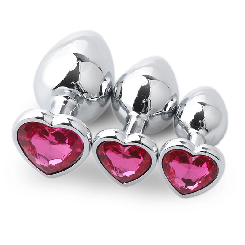 3 Pcs Stainless Steel anal plug Butt Stimulator Toys Smooth Metal Crystal Jewelry Heart Shaped Sex Toys for Couples gay Anal