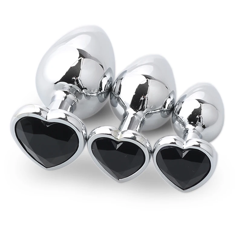 3 Pcs Stainless Steel anal plug Butt Stimulator Toys Smooth Metal Crystal Jewelry Heart Shaped Sex Toys for Couples gay Anal