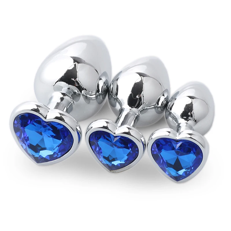 3 Pcs Stainless Steel anal plug Butt Stimulator Toys Smooth Metal Crystal Jewelry Heart Shaped Sex Toys for Couples gay Anal