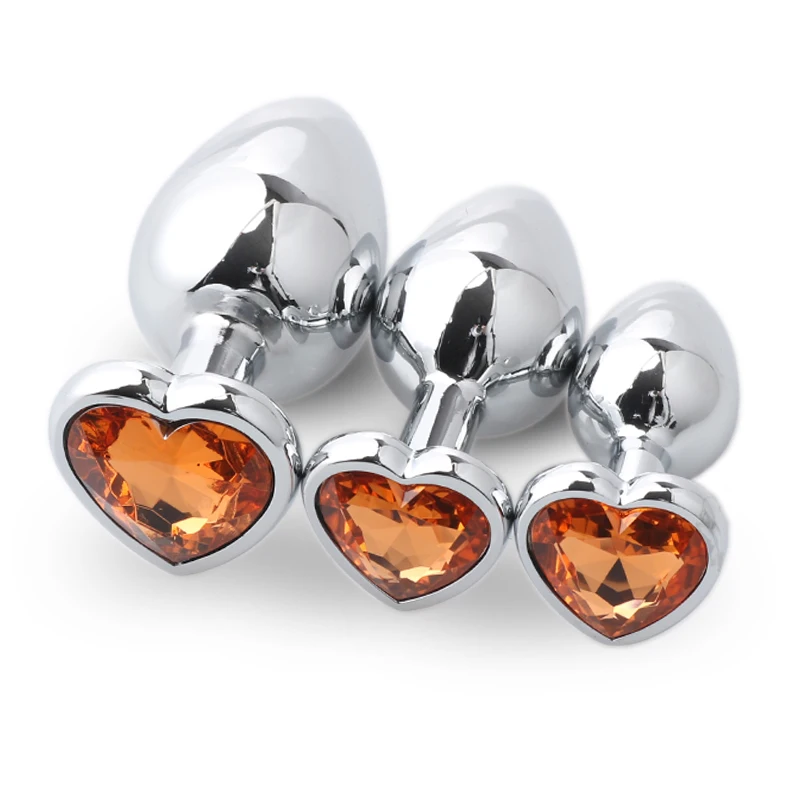 3 Pcs Stainless Steel anal plug Butt Stimulator Toys Smooth Metal Crystal Jewelry Heart Shaped Sex Toys for Couples gay Anal