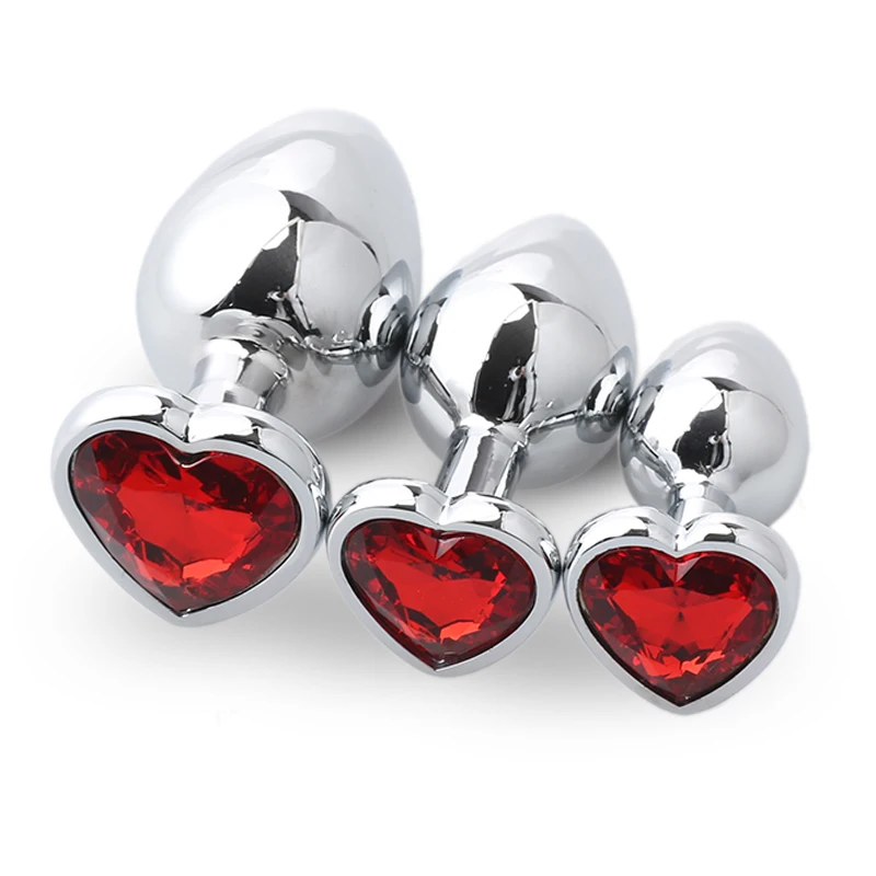 3 Pcs Stainless Steel anal plug Butt Stimulator Toys Smooth Metal Crystal Jewelry Heart Shaped Sex Toys for Couples gay Anal