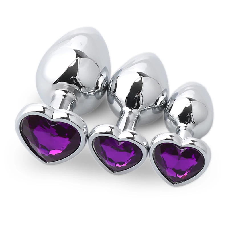 3 Pcs Stainless Steel anal plug Butt Stimulator Toys Smooth Metal Crystal Jewelry Heart Shaped Sex Toys for Couples gay Anal