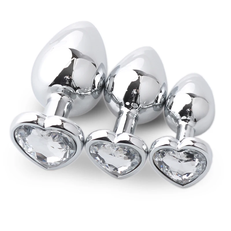 3 Pcs Stainless Steel anal plug Butt Stimulator Toys Smooth Metal Crystal Jewelry Heart Shaped Sex Toys for Couples gay Anal