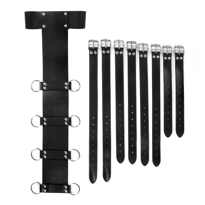 Cinto preto BDSM Bondage, Couro de corpo inteiro, Correias de retenção, Mão atrás das costas, Braço Bondage, Mangas de luva ligante, Atadura Sexual