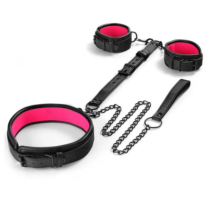 Pescoço a pulso bdsm bondage sexo restrições kit casais brinquedos sexuais conjunto de bondage com corrente trela volta algema colar escravo role play