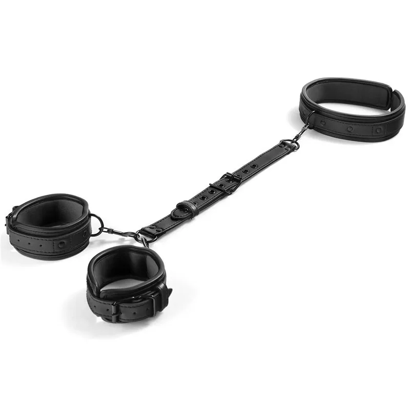 Pescoço a pulso bdsm bondage sexo restrições kit casais brinquedos sexuais conjunto de bondage com corrente trela volta algema colar escravo role play