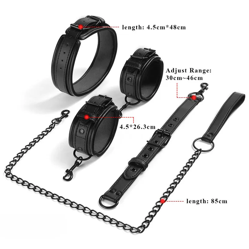 Pescoço a pulso bdsm bondage sexo restrições kit casais brinquedos sexuais conjunto de bondage com corrente trela volta algema colar escravo role play