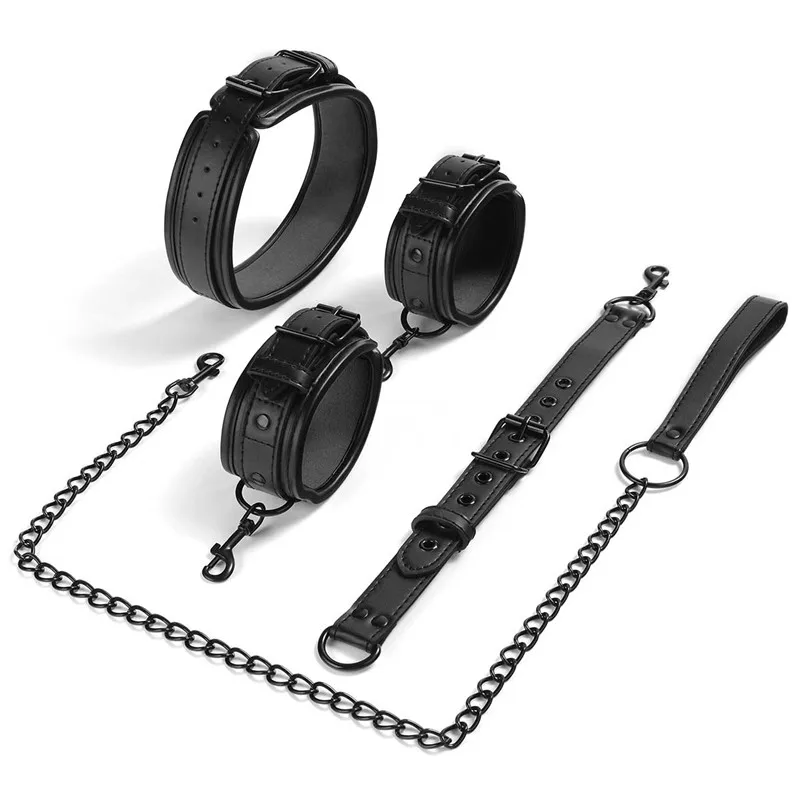 Pescoço a pulso bdsm bondage sexo restrições kit casais brinquedos sexuais conjunto de bondage com corrente trela volta algema colar escravo role play