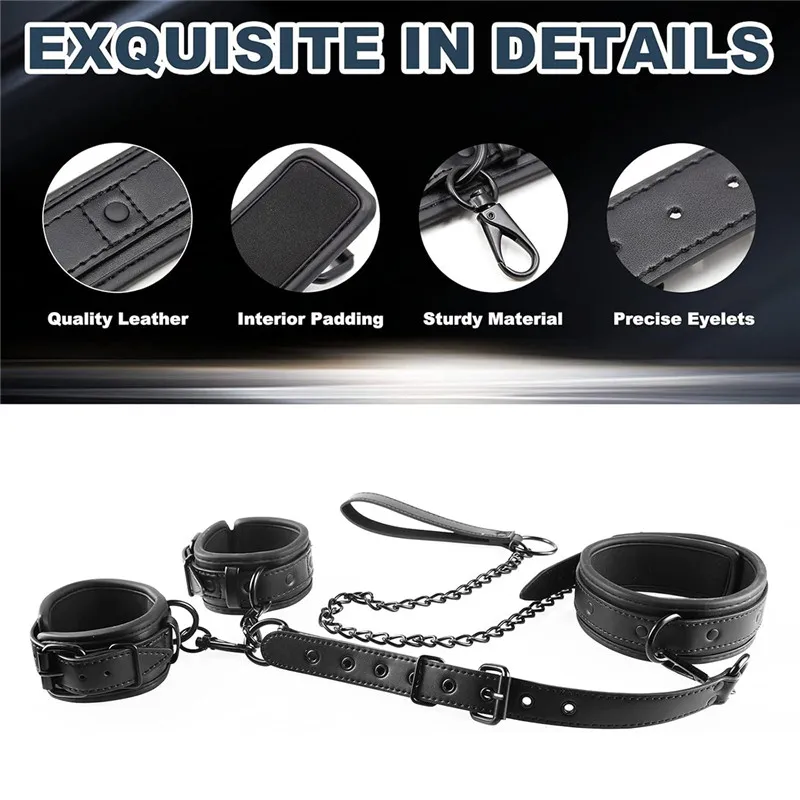 Pescoço a pulso bdsm bondage sexo restrições kit casais brinquedos sexuais conjunto de bondage com corrente trela volta algema colar escravo role play