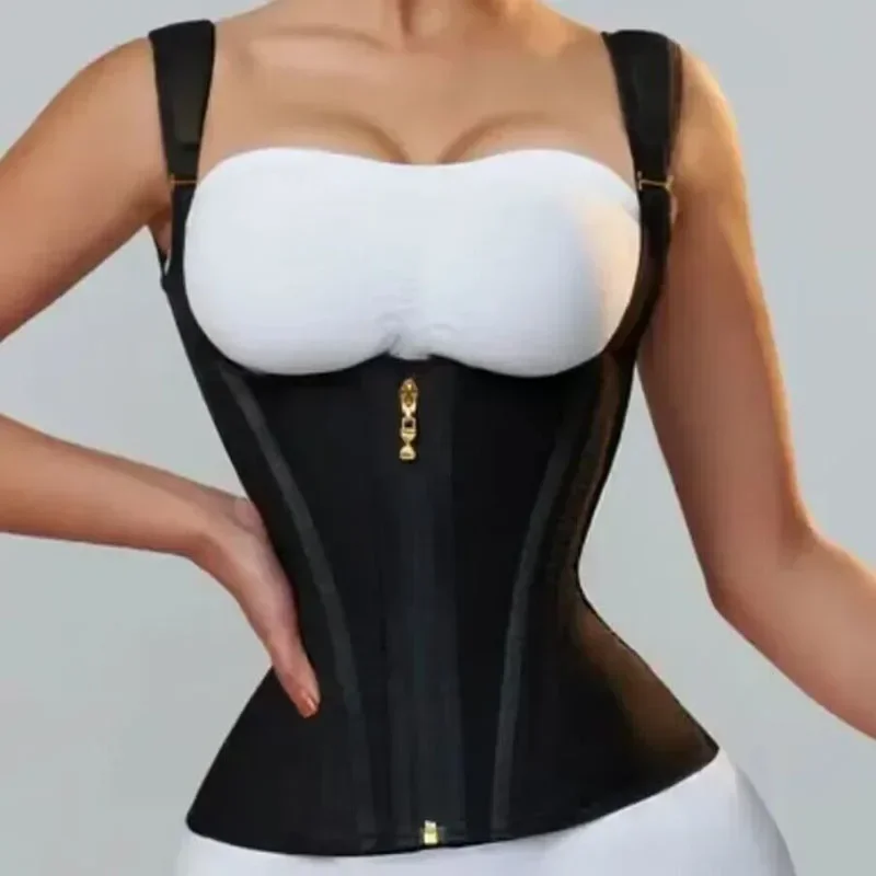Fajas colombianas corpo shaper shapewear feminino colete topos dupla compressão cintura trainer espartilho zíper ajustável e gancho-olhos