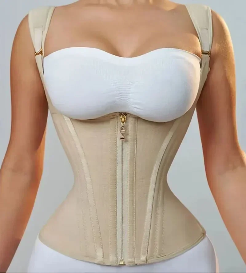 Fajas colombianas corpo shaper shapewear feminino colete topos dupla compressão cintura trainer espartilho zíper ajustável e gancho-olhos
