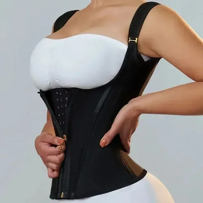 Fajas colombianas corpo shaper shapewear feminino colete topos dupla compressão cintura trainer espartilho zíper ajustável e gancho-olhos