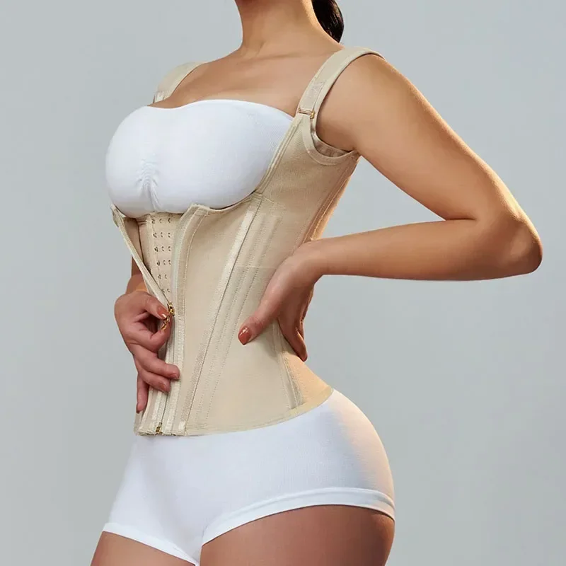 Fajas colombianas corpo shaper shapewear feminino colete topos dupla compressão cintura trainer espartilho zíper ajustável e gancho-olhos