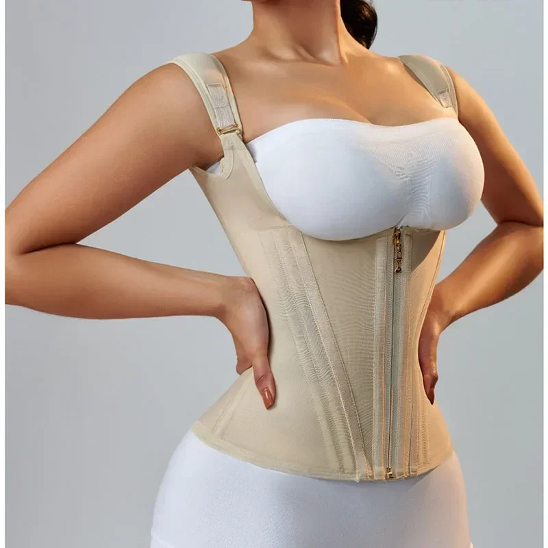 Fajas colombianas corpo shaper shapewear feminino colete topos dupla compressão cintura trainer espartilho zíper ajustável e gancho-olhos