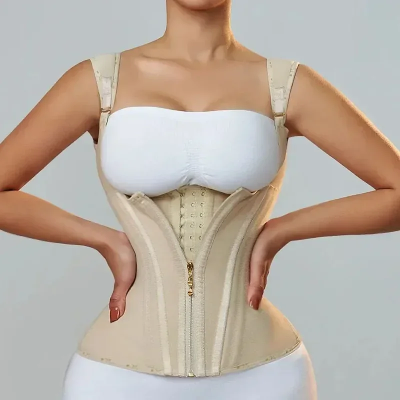 Fajas colombianas corpo shaper shapewear feminino colete topos dupla compressão cintura trainer espartilho zíper ajustável e gancho-olhos