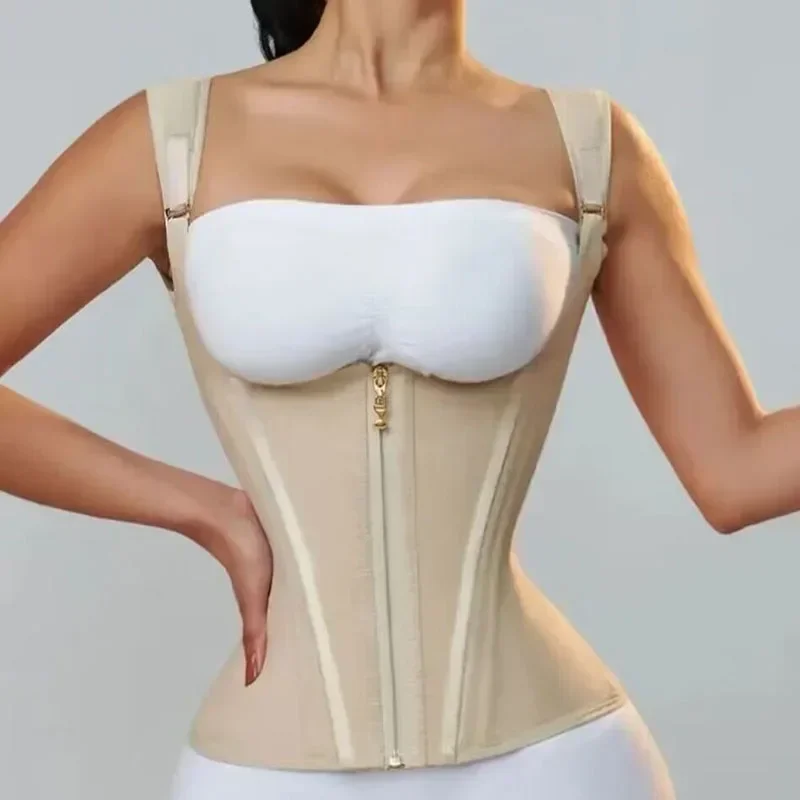 Fajas colombianas corpo shaper shapewear feminino colete topos dupla compressão cintura trainer espartilho zíper ajustável e gancho-olhos