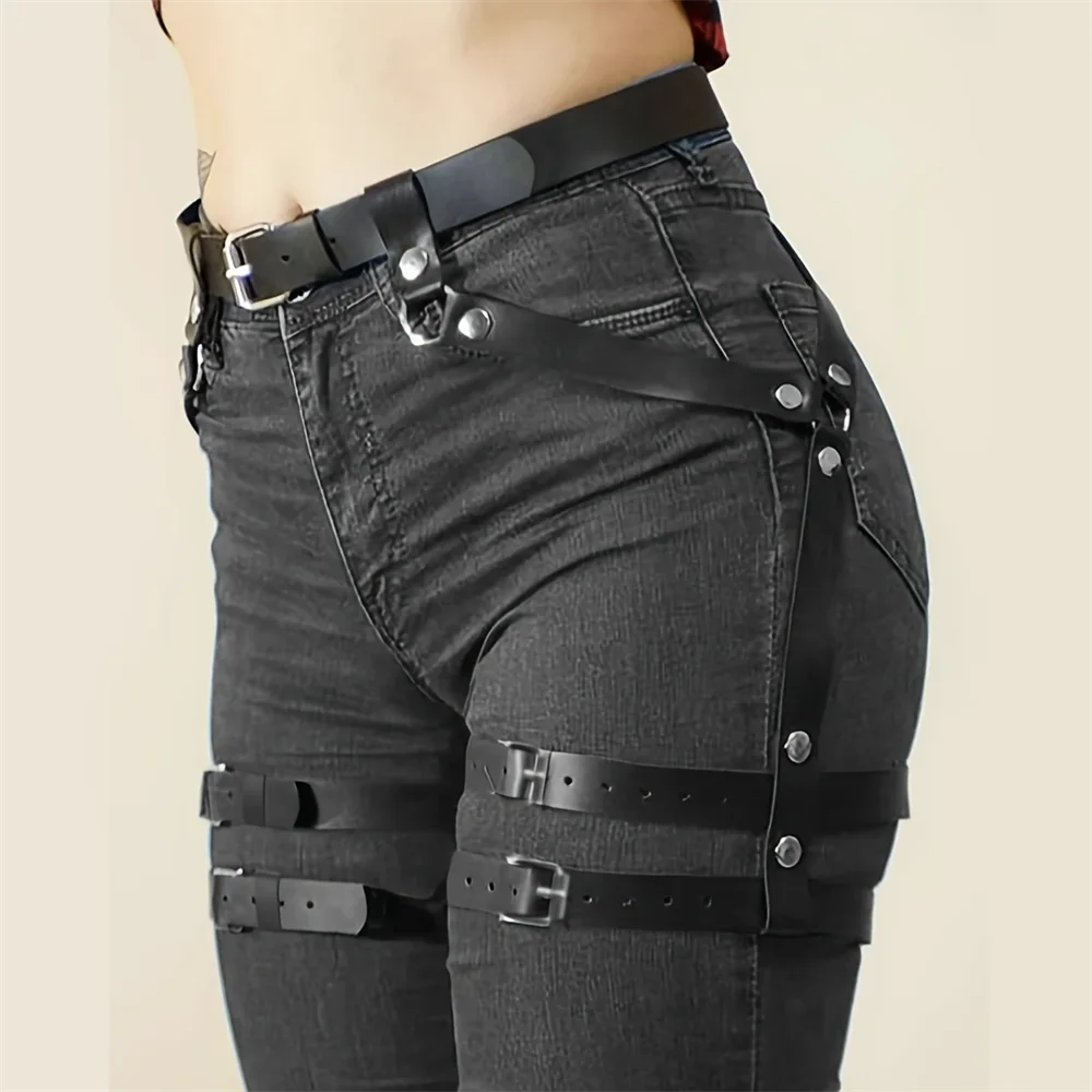 Estilo punk y2k moda cinto de couro do plutônio para mulheres cinto suspensórios corpo espartilho acessórios