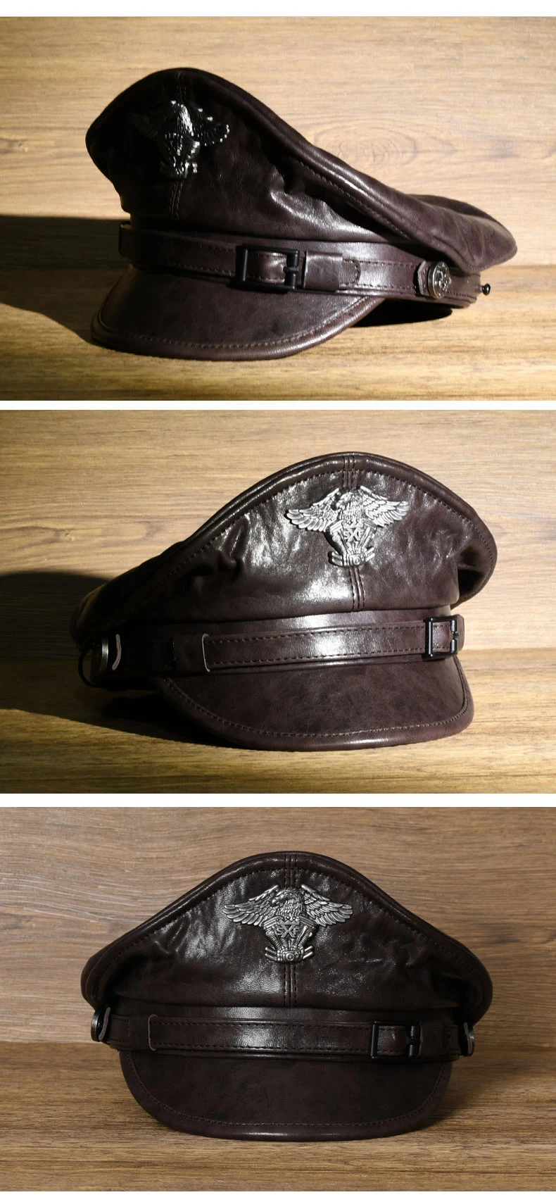 Bonés militares de couro genuíno para homens, chapéus Flat Top, capitão alemão, locomotiva retrô Chapeau, europeu e americano, novos