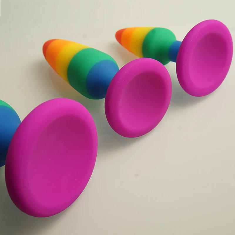 Plugues anal de cores arco-íris, plugue anal de silicone líquido com base de ventosa, brinquedos sexuais, plugue anal buttplug