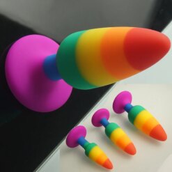 Plugue Anal Arco-Íris em Silicone Líquido com Ventosa