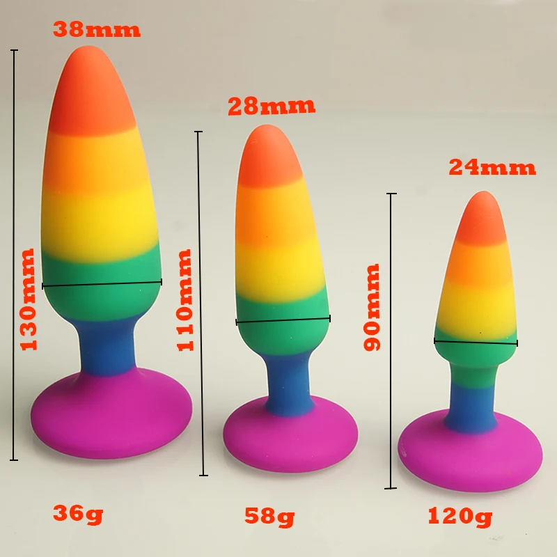 Plugues anal de cores arco-íris, plugue anal de silicone líquido com base de ventosa, brinquedos sexuais, plugue anal buttplug