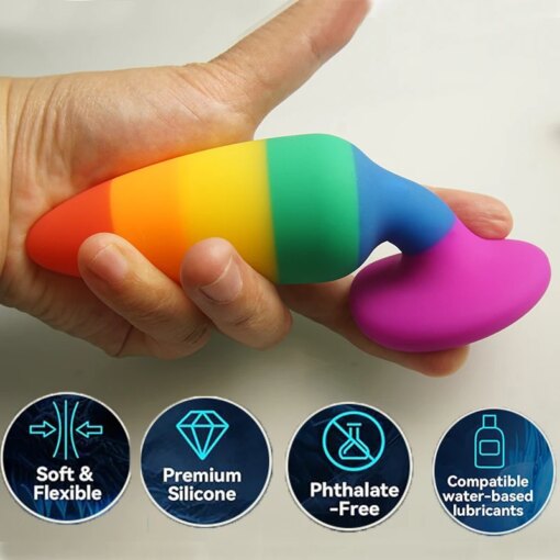 Plugue Anal Arco-Íris em Silicone Líquido com Ventosa - Imagem 3