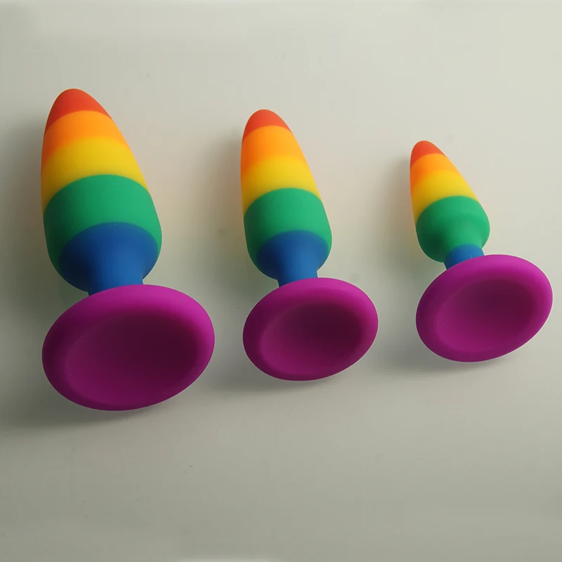 Plugues anal de cores arco-íris, plugue anal de silicone líquido com base de ventosa, brinquedos sexuais, plugue anal buttplug