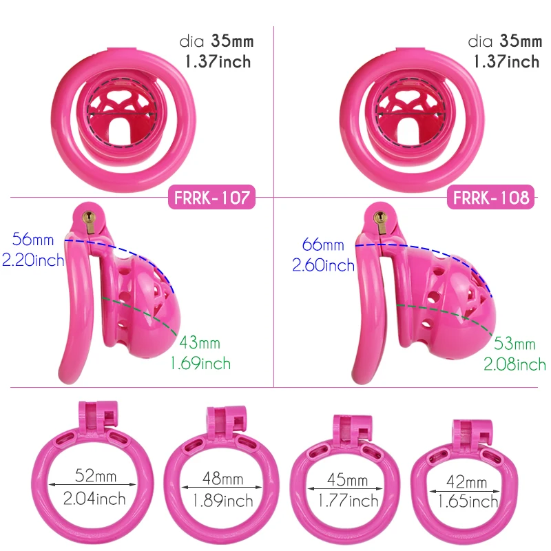 FRRK-dispositivo de gaiola de castidade para homens adultos, vida padrão do galo bloqueado, 4 anéis penis básicos, brinquedos sexuais BDSM rosa, quente