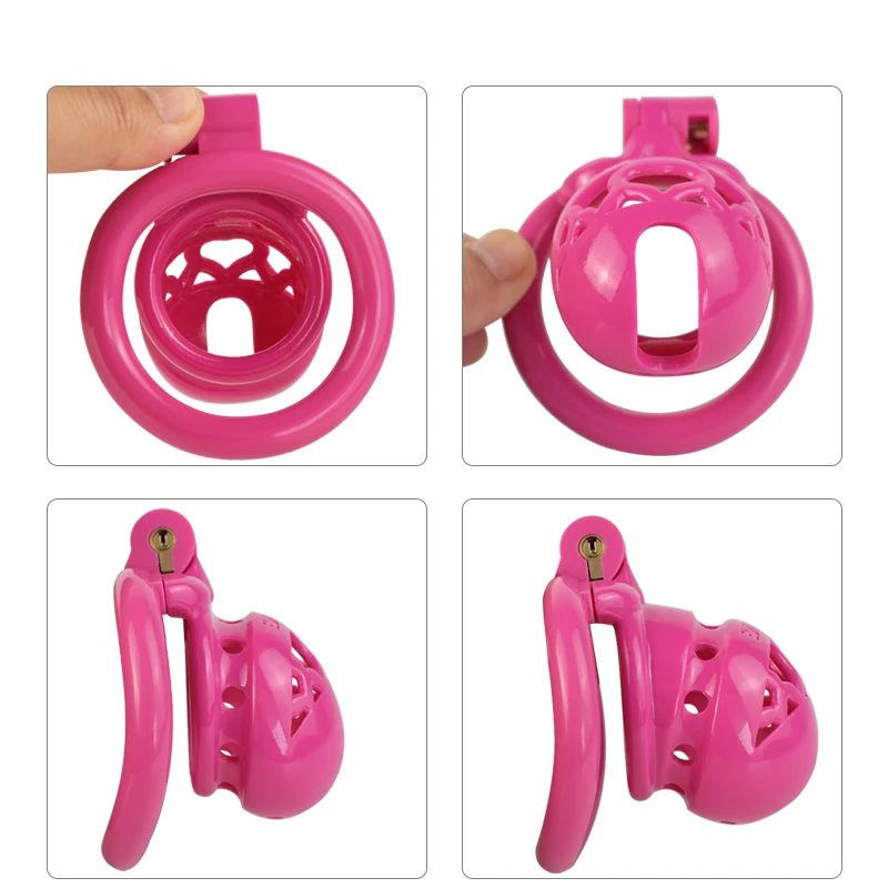 FRRK-dispositivo de gaiola de castidade para homens adultos, vida padrão do galo bloqueado, 4 anéis penis básicos, brinquedos sexuais BDSM rosa, quente
