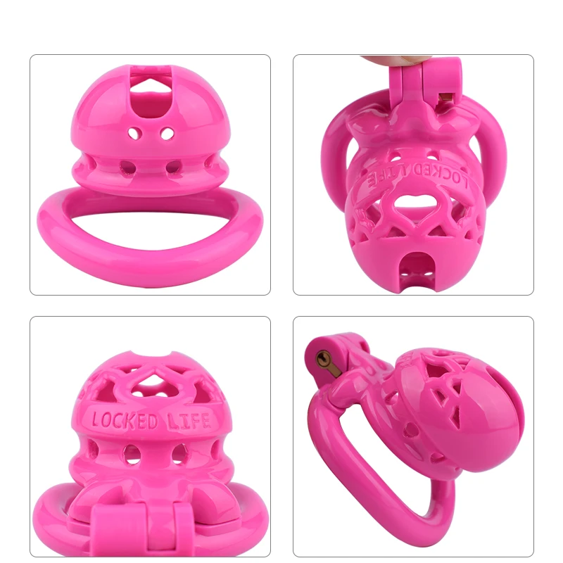 FRRK-dispositivo de gaiola de castidade para homens adultos, vida padrão do galo bloqueado, 4 anéis penis básicos, brinquedos sexuais BDSM rosa, quente