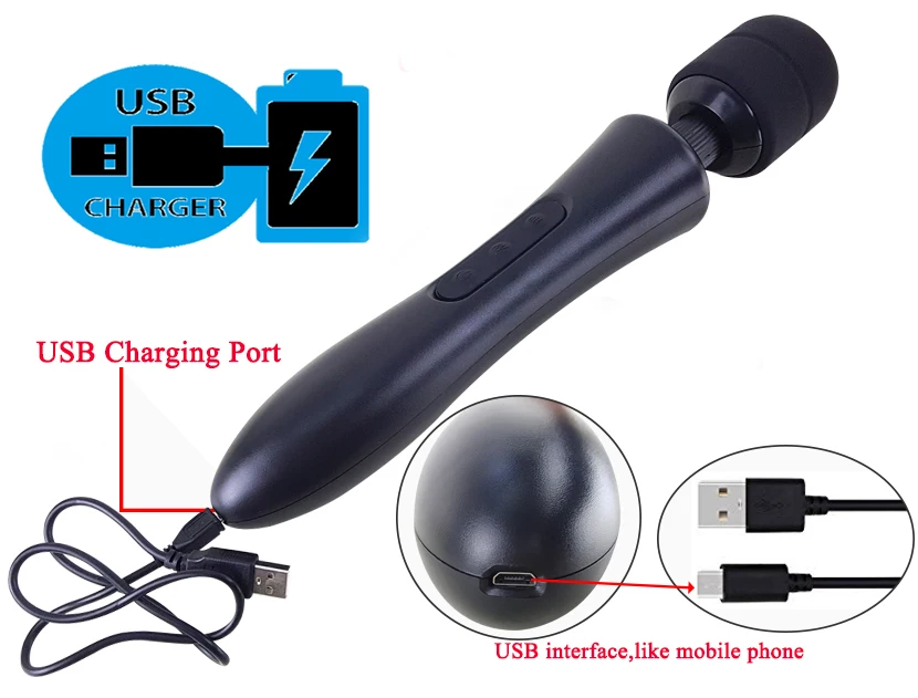 Enorme Vibradores de Varinha Mágica para Mulheres, Estimulador do Clitóris, Massageador G Spot, Big AV Stick, Carga USB, Brinquedos Sexuais Adultos, Feminino