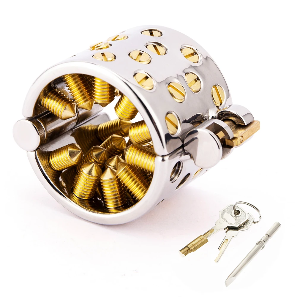 CBT Toys For Men Testicles Metal Ball Stretcher Weight Cock Ring DIY Removable Massage Spike Lock Penis Cock Cage BDSM Sex Shop