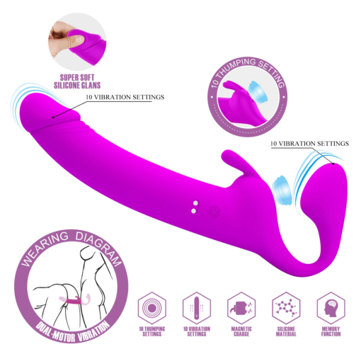 Strapless Pretty Love Vibrador Duplo Pegging Strap-On (5)