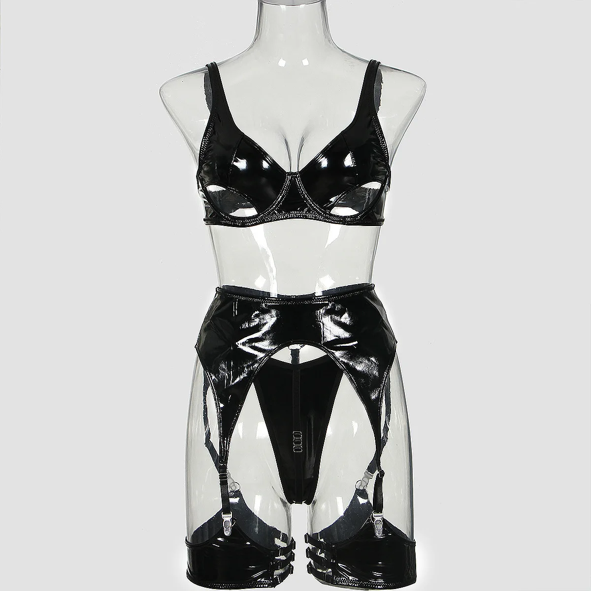 Ellolace fetiche pvc lingerie sissy cup out sutiã de couro pu roupa interior sensual sem censura látex push up roupas exóticas com liga