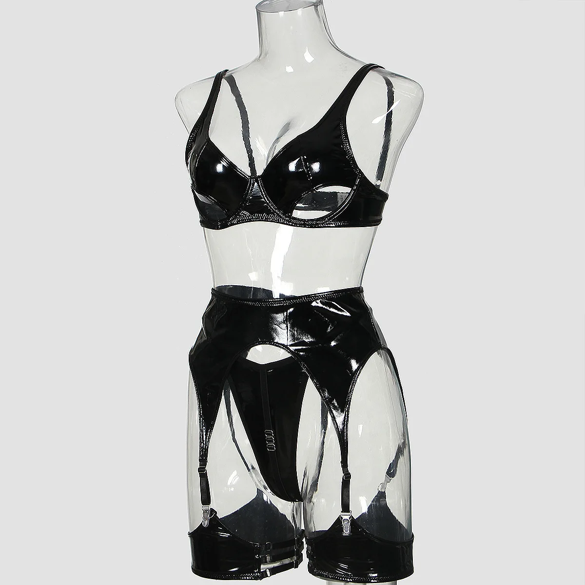 Ellolace fetiche pvc lingerie sissy cup out sutiã de couro pu roupa interior sensual sem censura látex push up roupas exóticas com liga